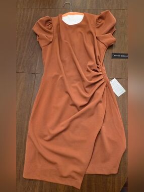 Donna Morgan Terra Cotta Midi Dress with Side Drape Size 8P